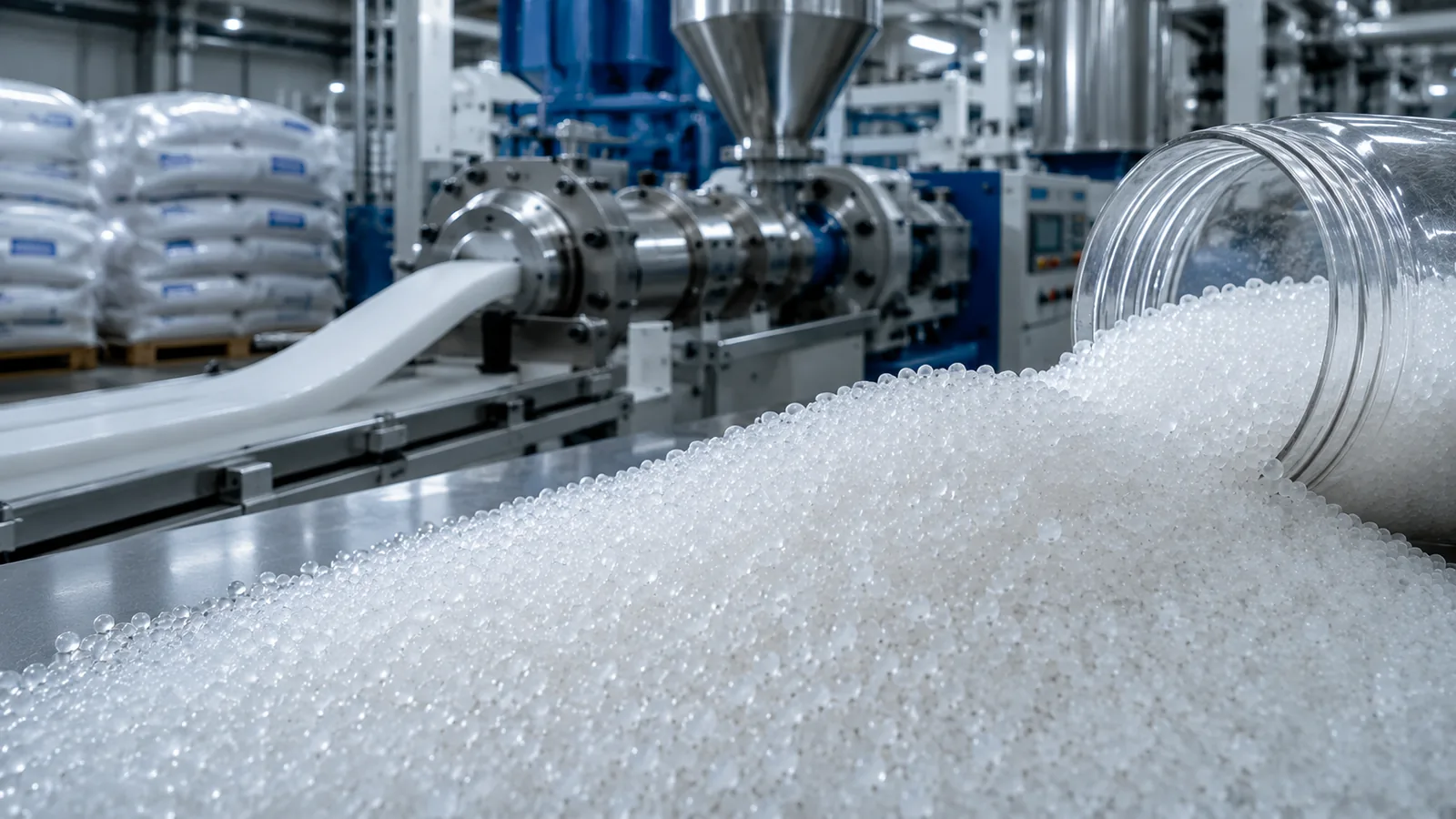 Polipropileno para extrusión con pellets y línea industrial de proceso continuo